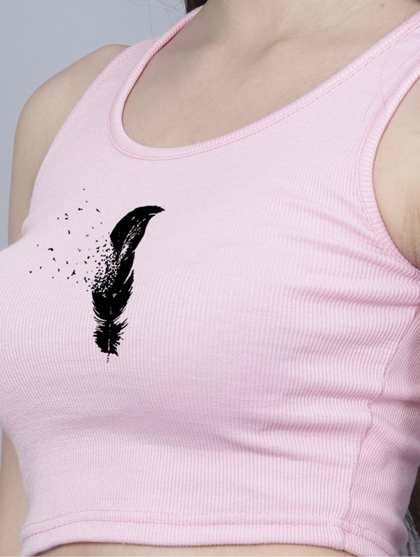 pink front printed casual crop top - 21019917 - Standard Image - 5