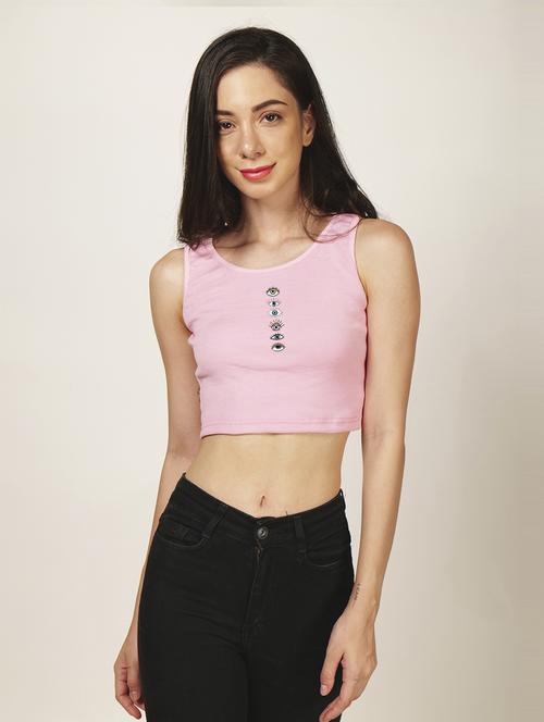 pink front printed casual crop top - 21020013 - Standard Image - 0