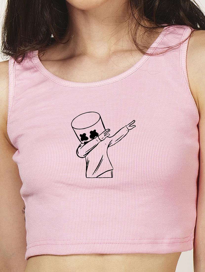 pink front printed casual crop top - 21020072 - Standard Image - 5