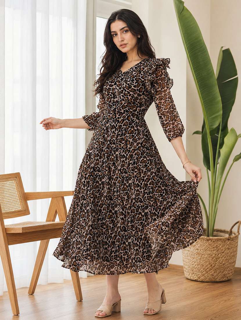 women multicolored animal printed fit & flare dress