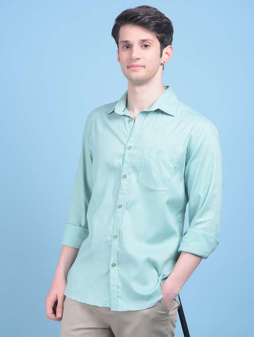 green linen blend casual shirt - 21020998 - Standard Image - 0