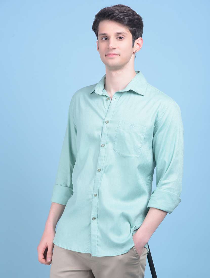 green linen blend casual shirt - 21020998 - Zoom Image - 0