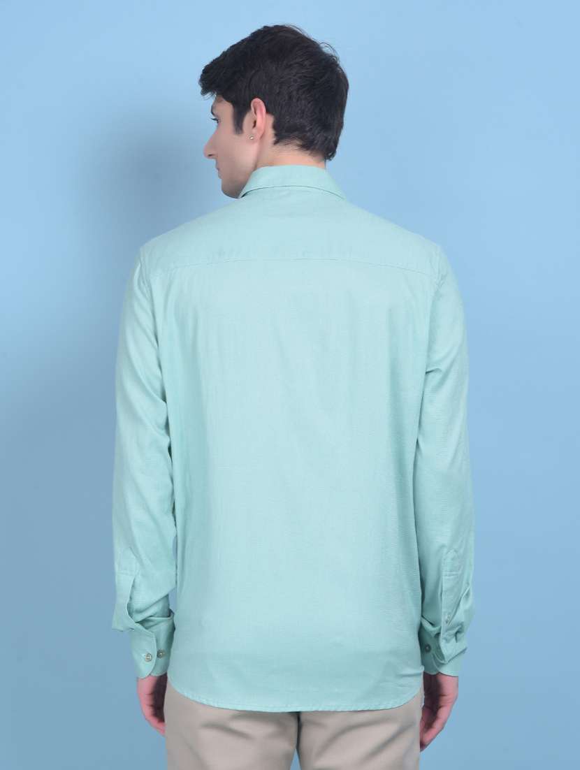 green linen blend casual shirt - 21020998 - Standard Image - 3