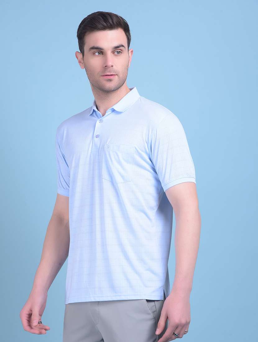 blue cotton blend plain tshirt