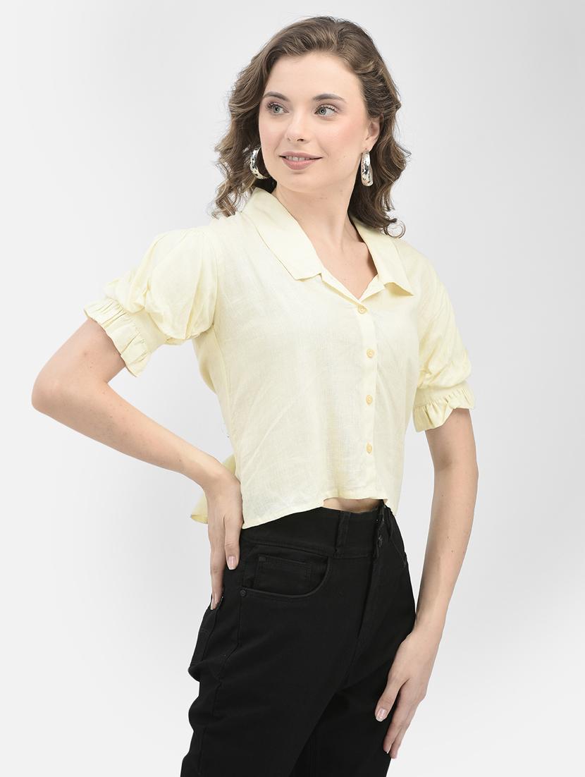 women yellow solid crop shirt - 21021295 - Zoom Image - 0