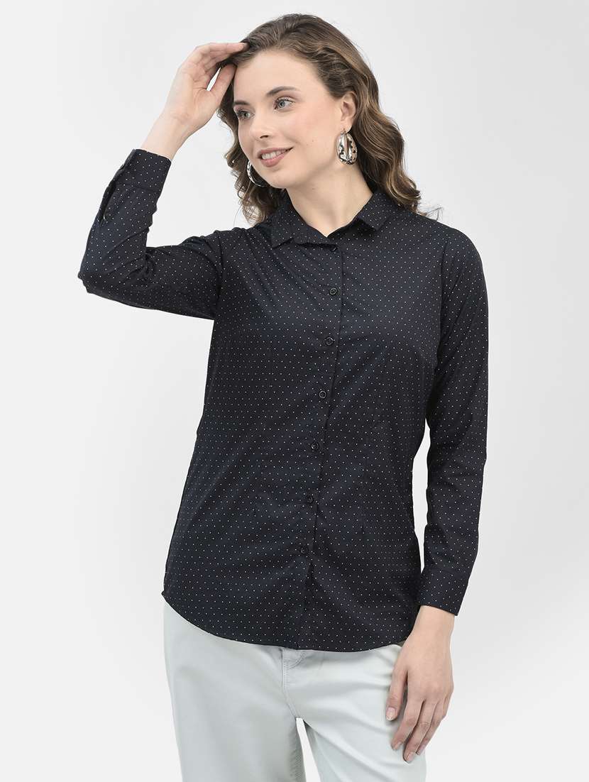women black polka dot printed regular shirt