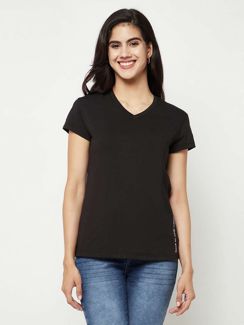 women solid v-neck regular t-shirt
