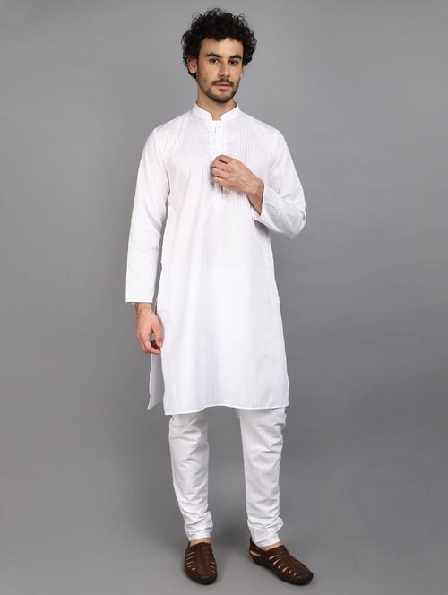 white cotton kurta pyjama ethnic wear set - 21022454 - Standard Image - 0