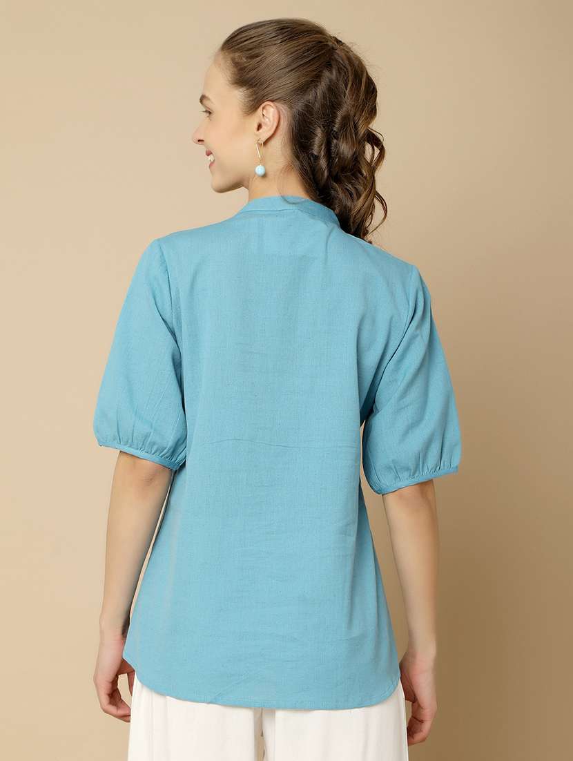 women solid blue a-line top - 21022481 -  Standard Image - 3