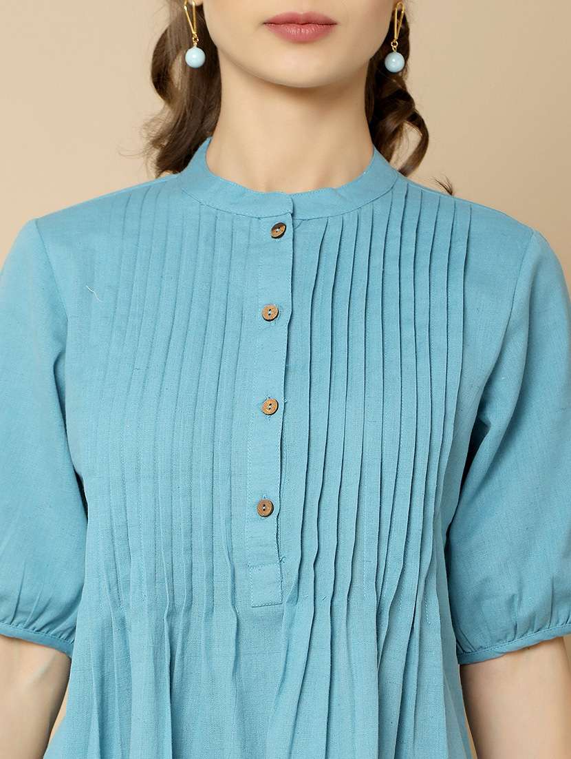 women solid blue a-line top - 21022481 -  Standard Image - 5