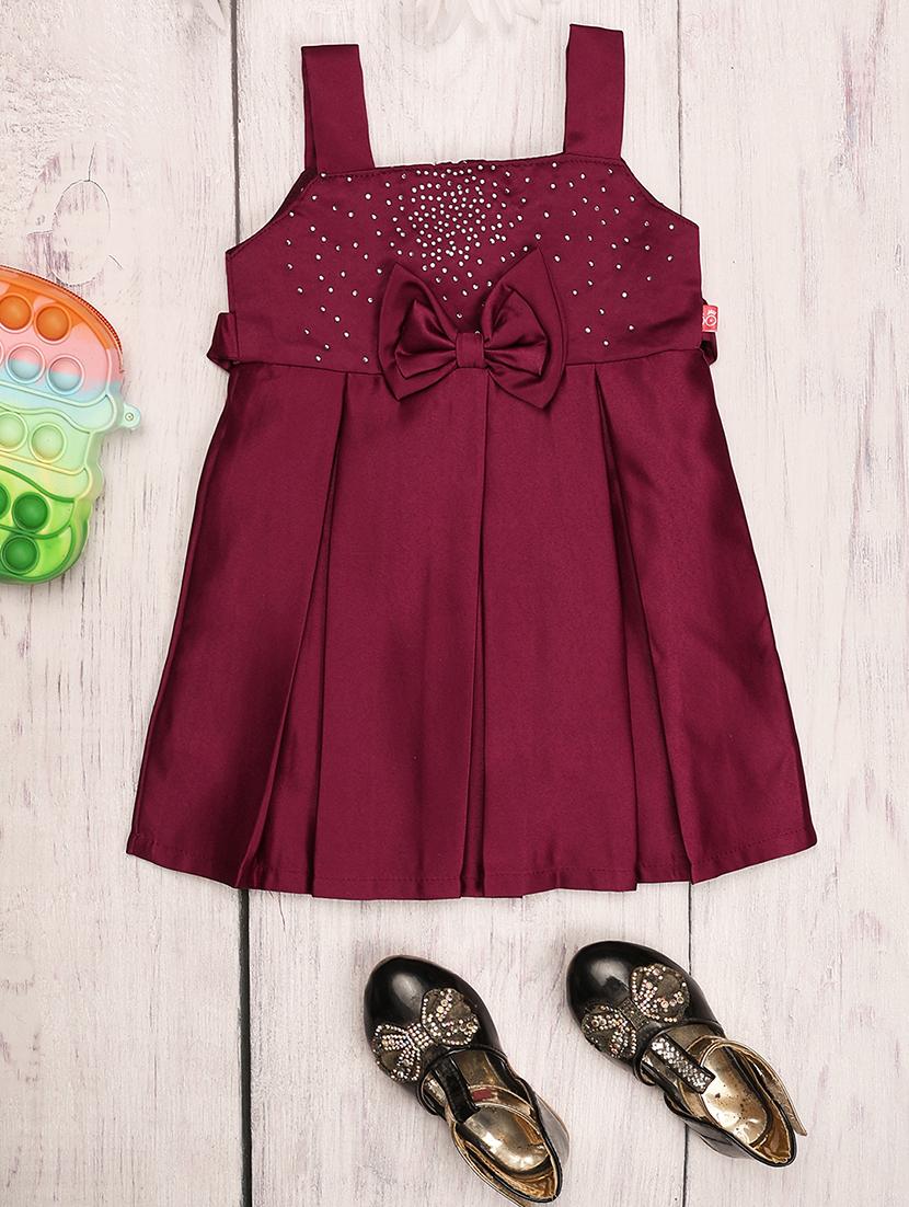 kids solid maroon detailed frock - 21022499 -  Zoom Image - 0