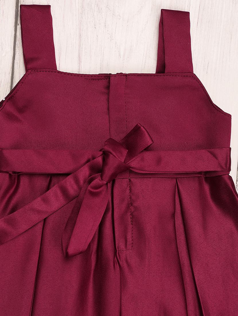 kids solid maroon detailed frock - 21022499 - Standard Image - 3