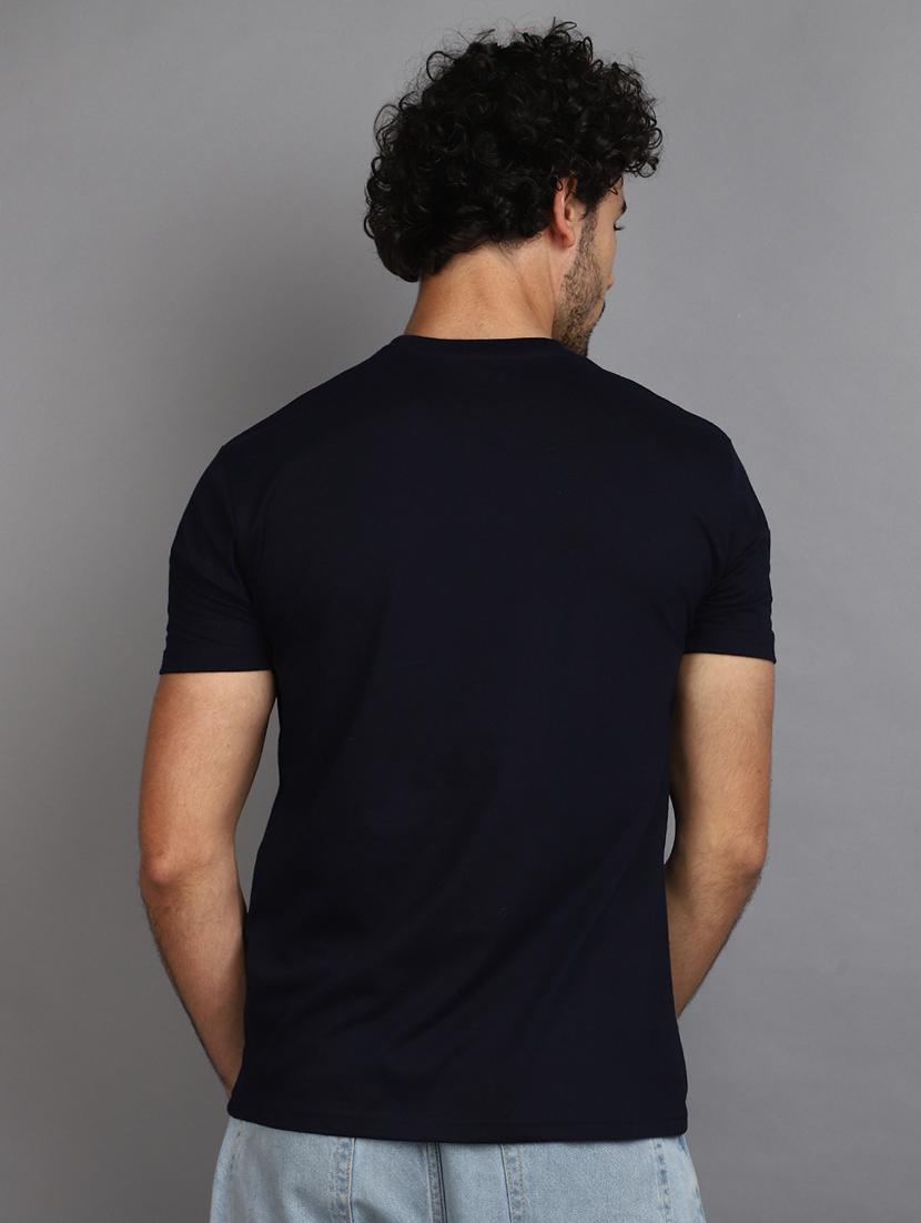 navy blue cotton blend chest print tshirt - 21022546 - Standard Image - 3