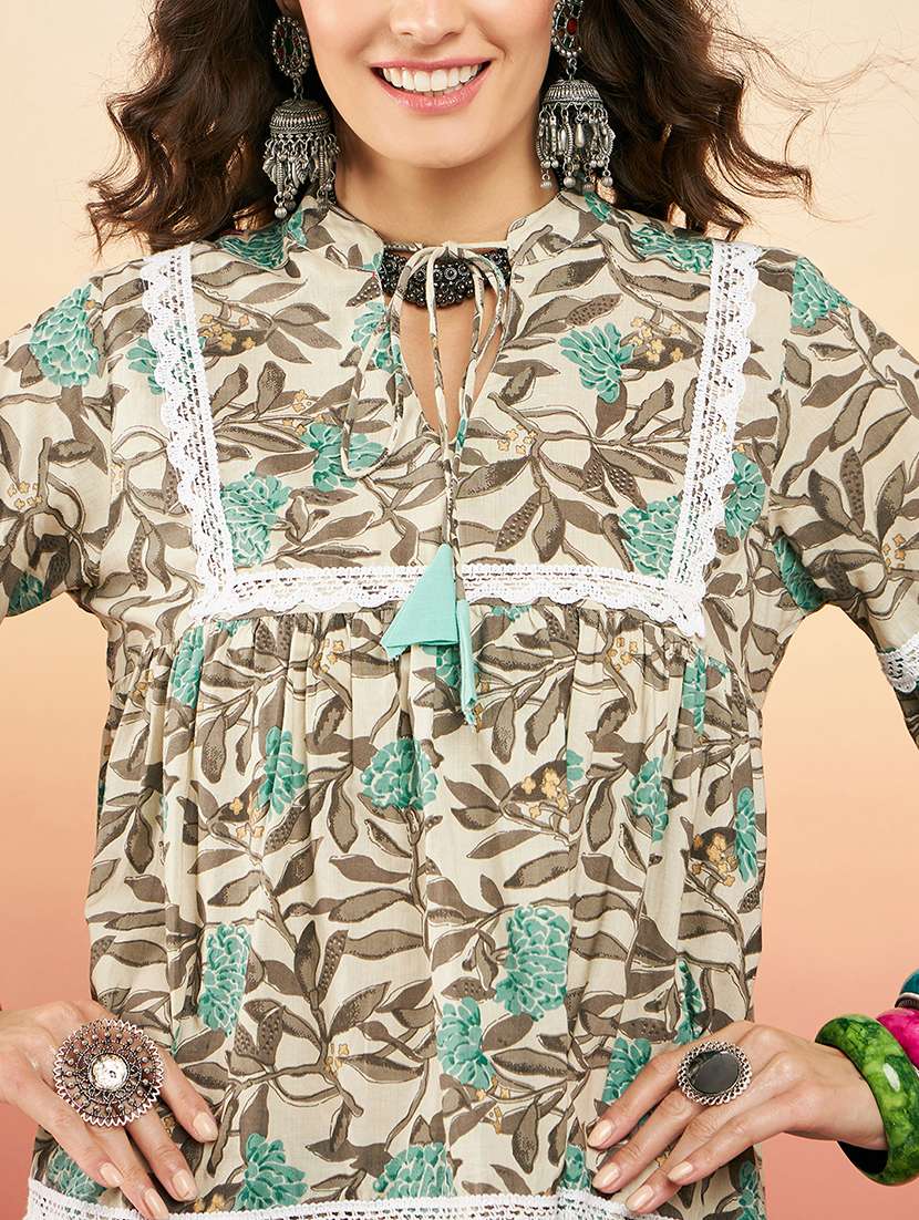 women beige tie-up neck co-ord sets - 21022587 -  Standard Image - 3