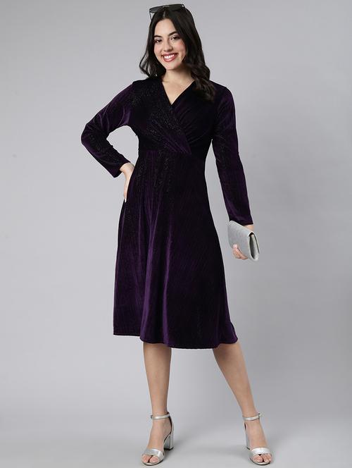 women v neck fit & flare dress - 21023297 - Standard Image - 0