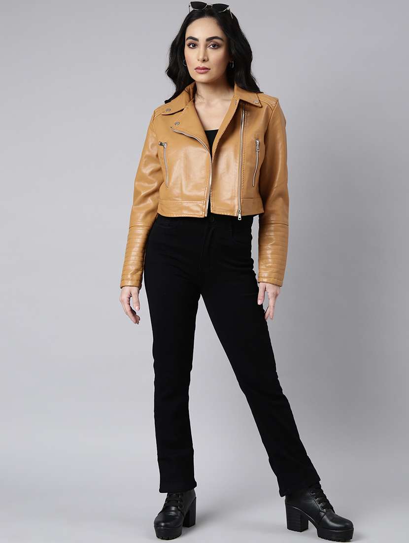 women long sleeved solid biker jacket - 21023309 -  Standard Image - 5