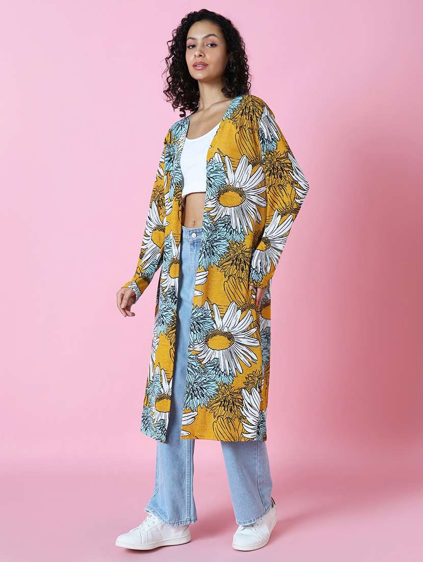 mustard floral printed regular shrug - 21023337 -  Standard Image - 3