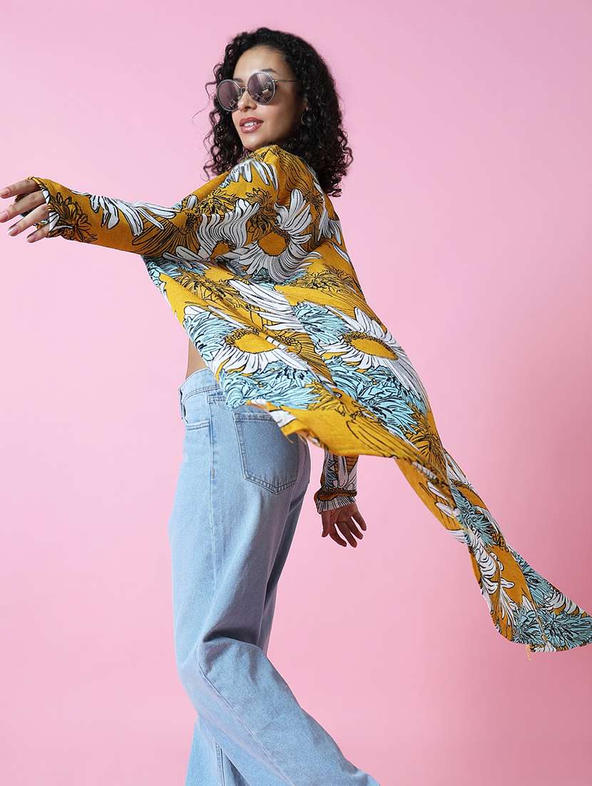 mustard floral printed regular shrug - 21023337 -  Standard Image - 5