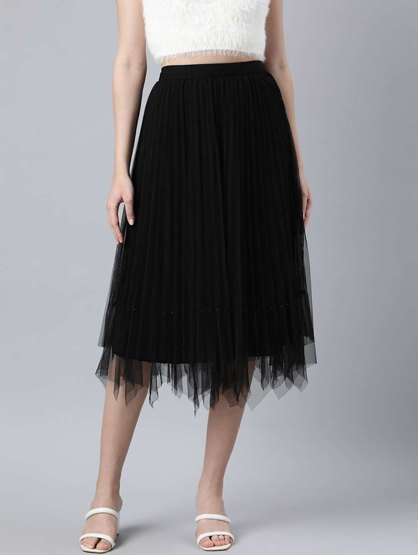 black net flared skirts