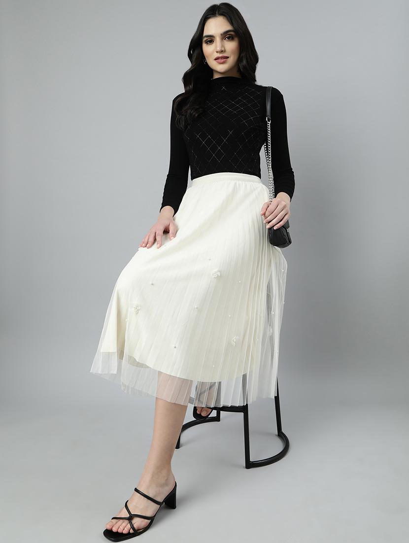 cream net flared skirts - 21023355 - Standard Image - 3