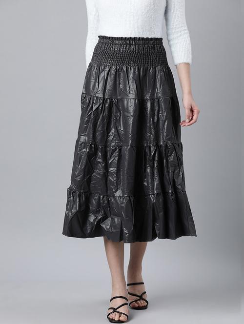 women mid-rise solid tiered skirt - 21023392 - Standard Image - 0