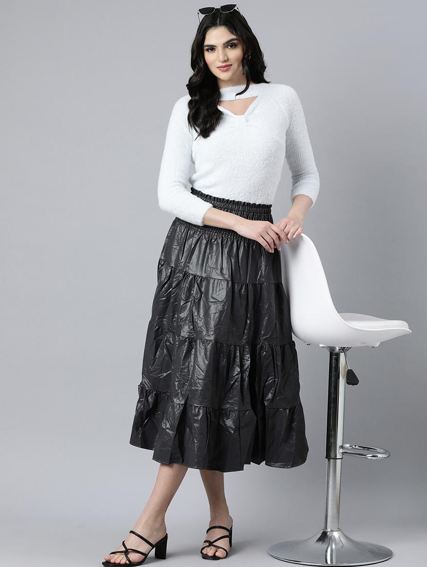 women mid-rise solid tiered skirt - 21023392 - Standard Image - 3