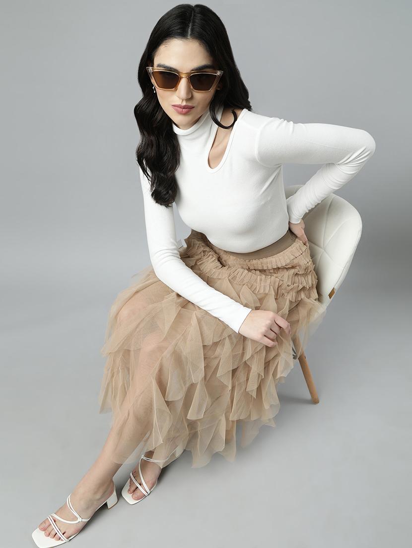 women mid-rise solid flared skirt - 21023396 - Standard Image - 3