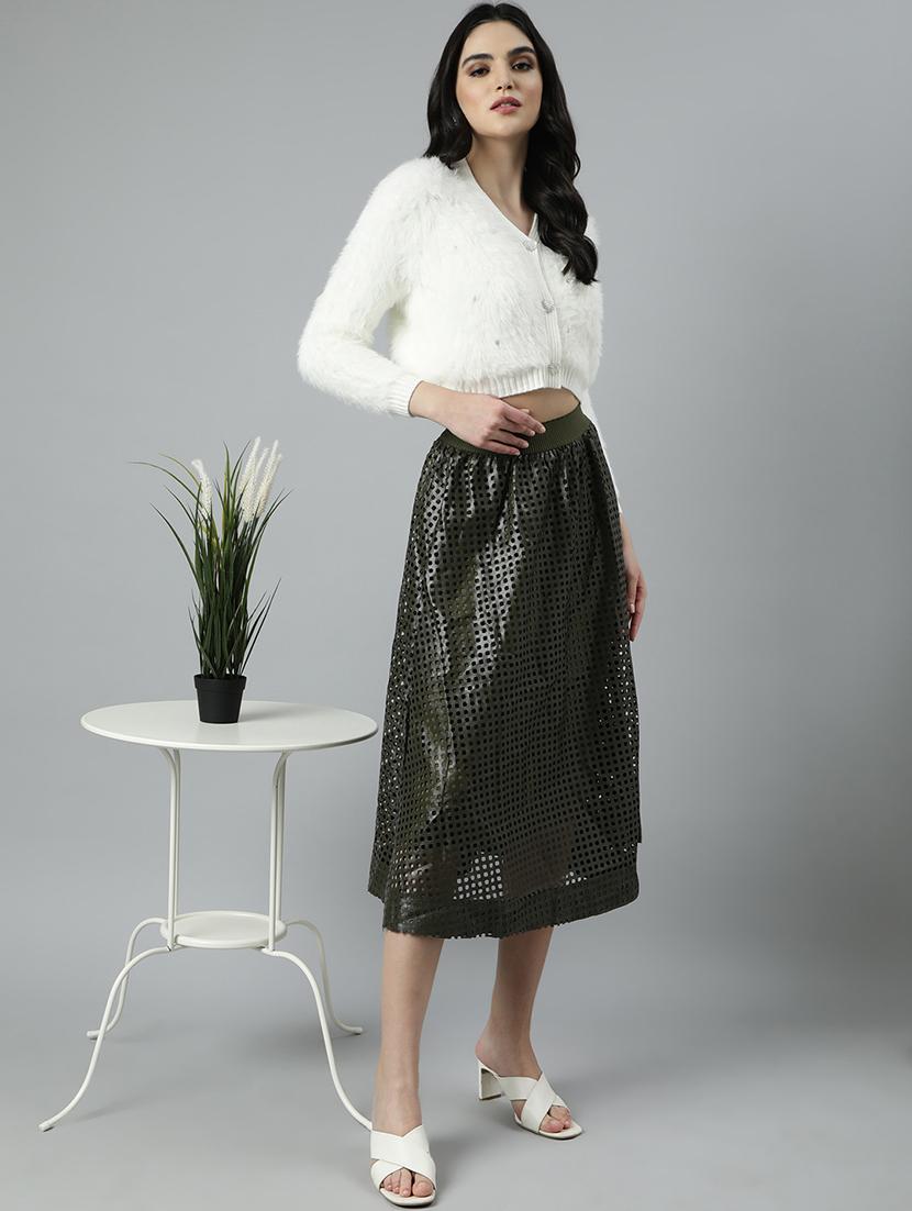 women mid-rise self-designed flared skirt - 21023411 - Standard Image - 3