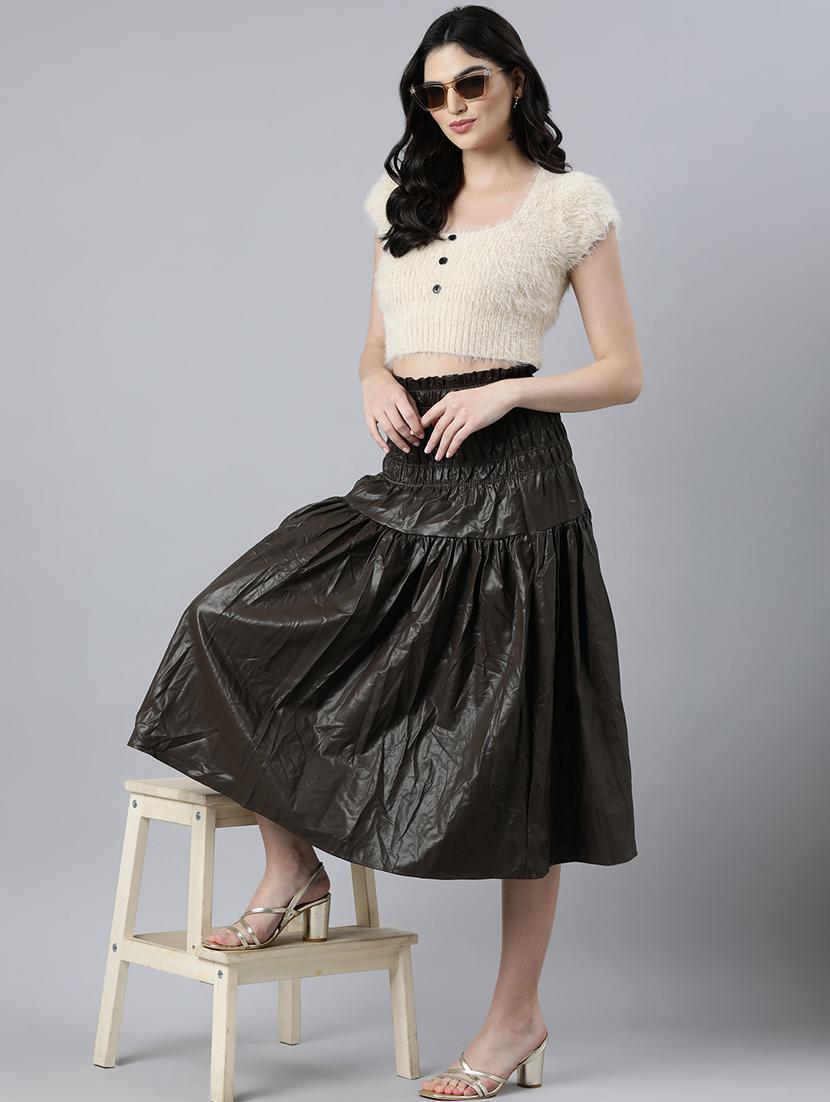 women mid-rise solid flared skirt - 21023413 - Standard Image - 3