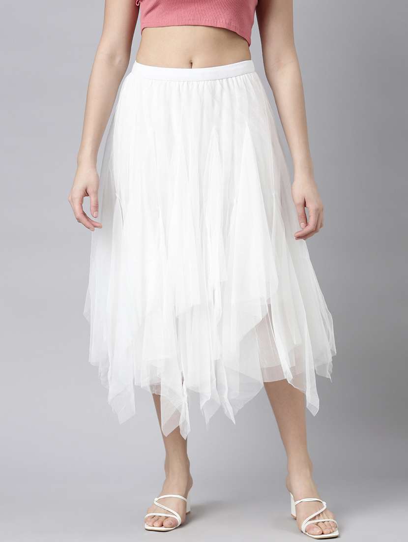 women mid-rise solid flared skirt