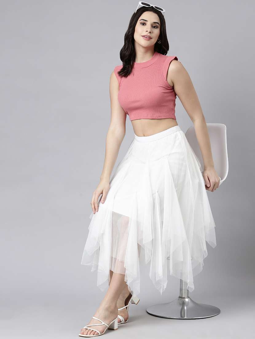 women mid-rise solid flared skirt - 21023426 -  Standard Image - 3