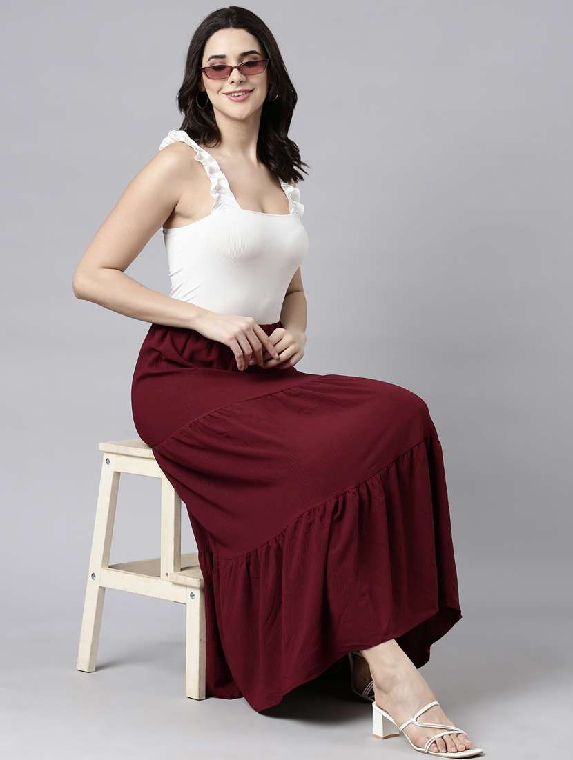 women mid-rise solid tiered skirt - 21023442 -  Standard Image - 3