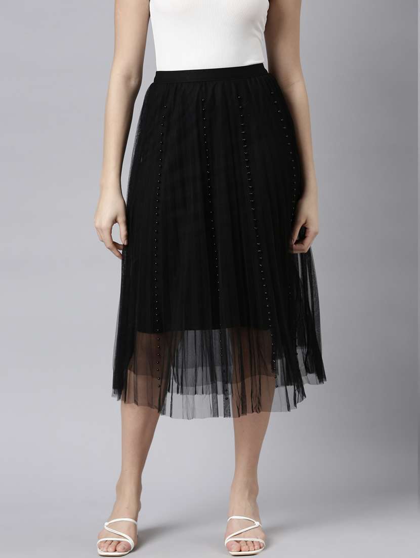 women mid-rise embellished flared skirt
