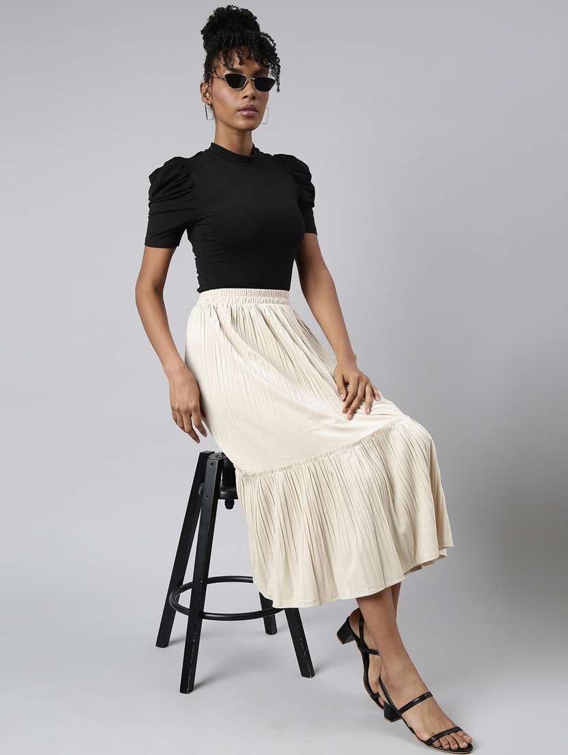 women mid-rise solid tiered skirt - 21023463 -  Standard Image - 3