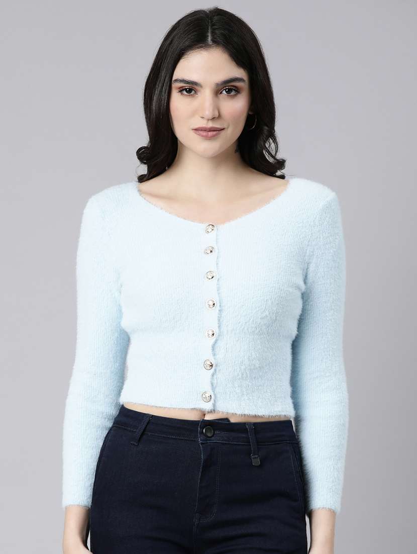 women solid acrylic cardigan