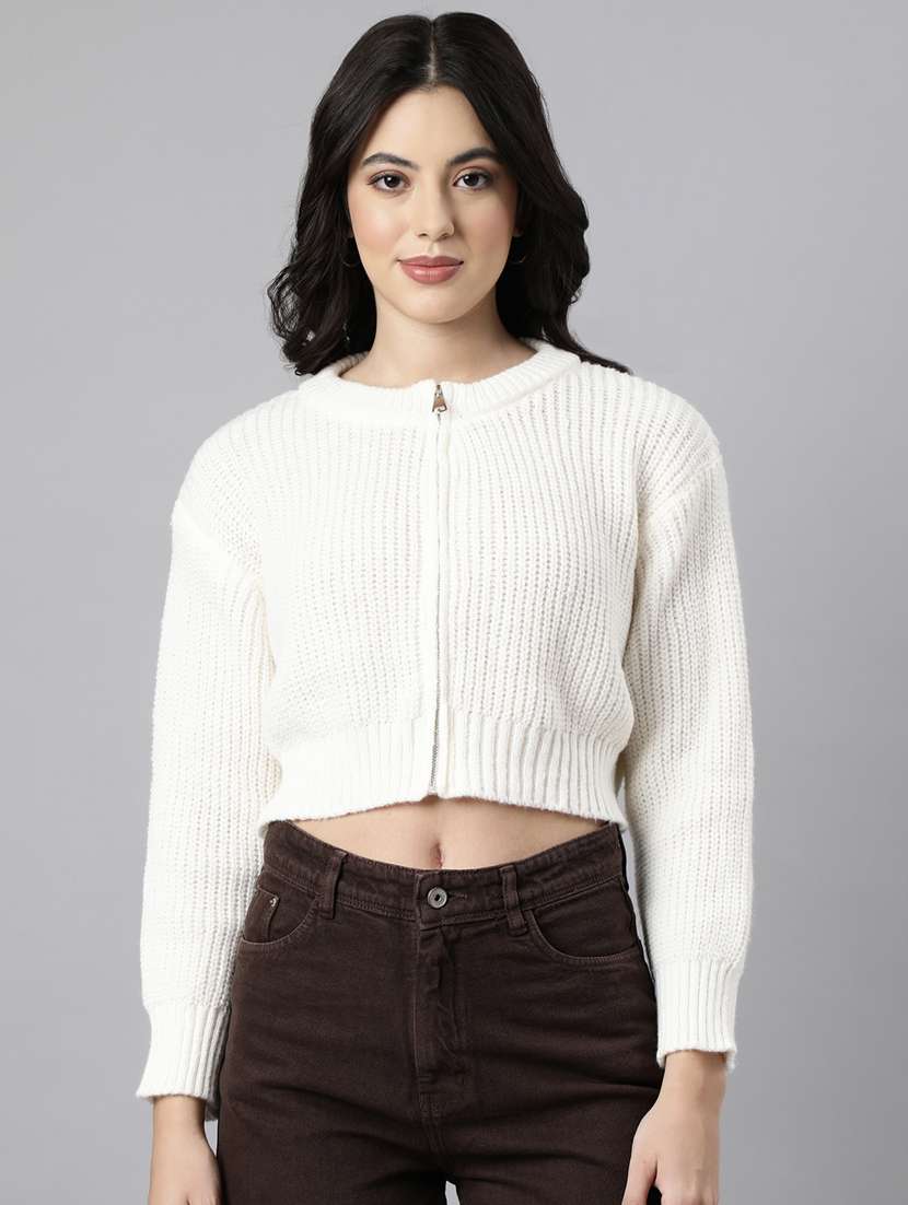 women solid acrylic cardigan