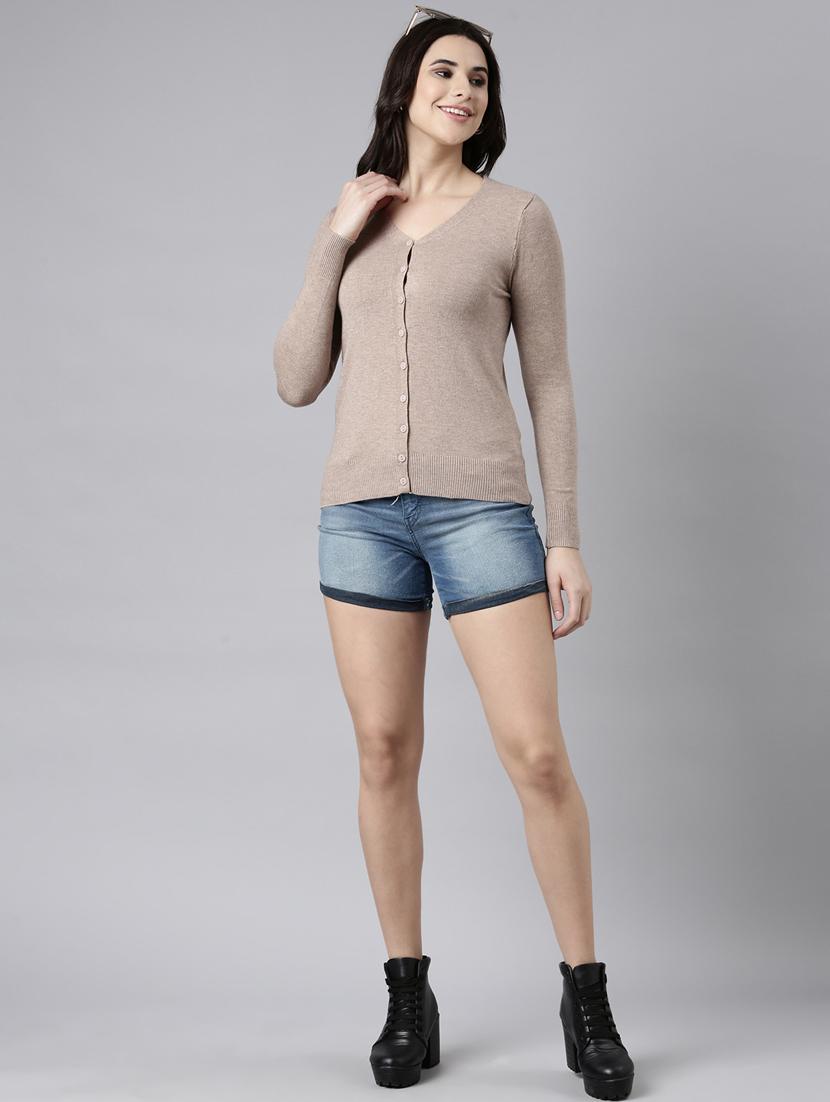 women solid acrylic cardigan - 21023516 - Standard Image - 5