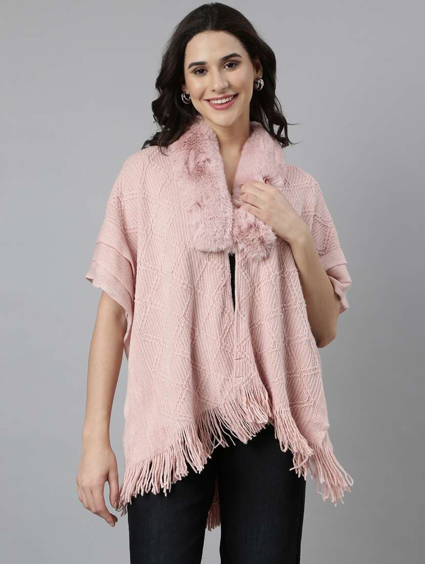 women pink self design ponchos