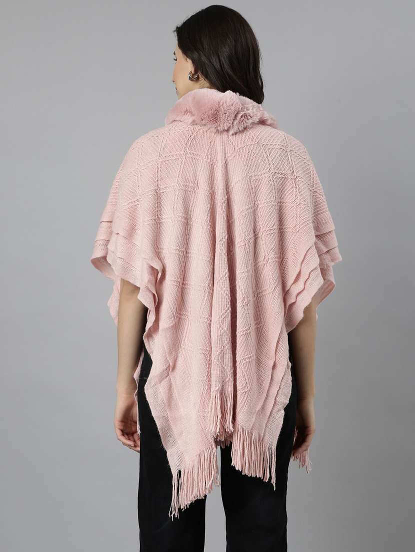 women pink self design ponchos - 21023556 -  Standard Image - 3