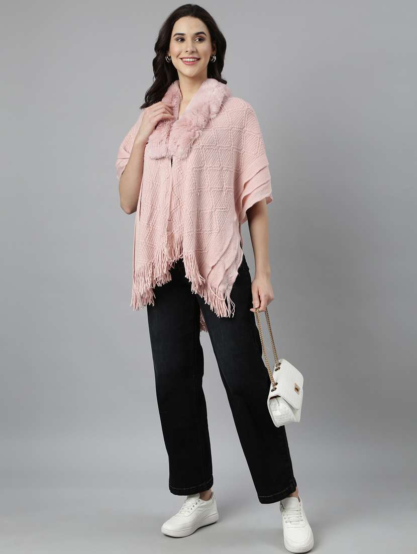 women pink self design ponchos - 21023556 -  Standard Image - 5