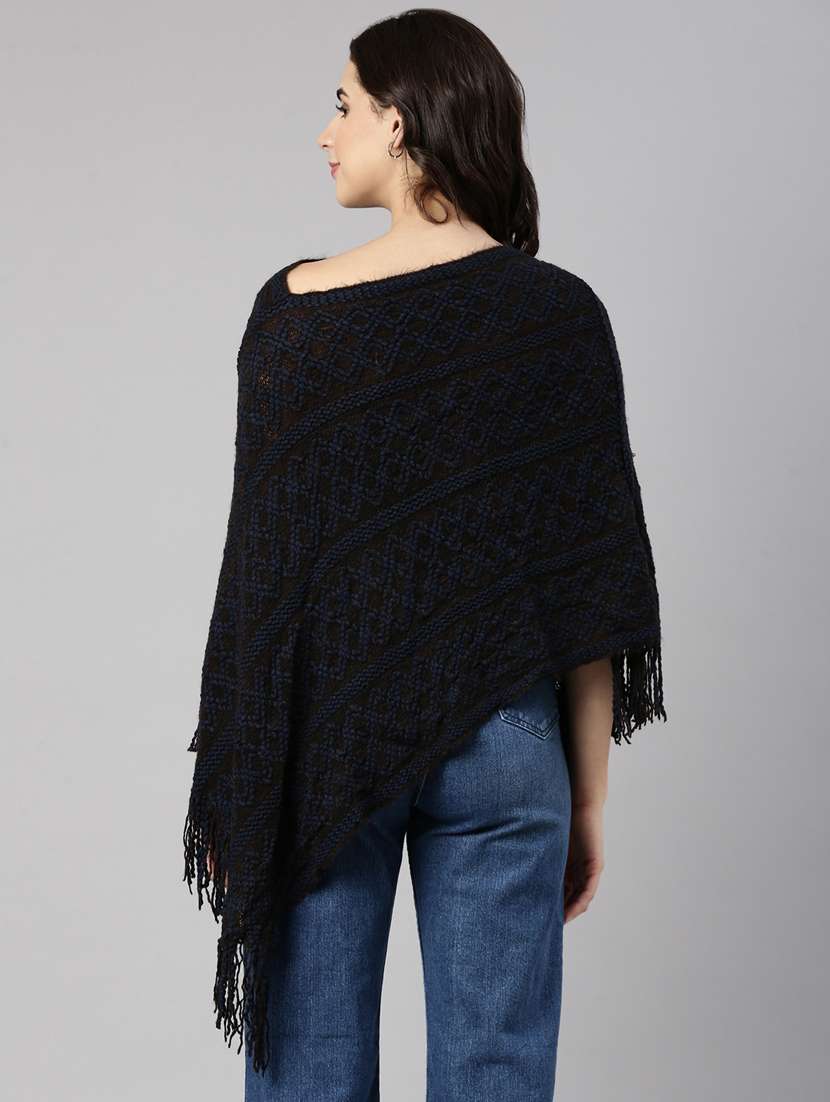 women blue self design ponchos - 21023582 - Standard Image - 3