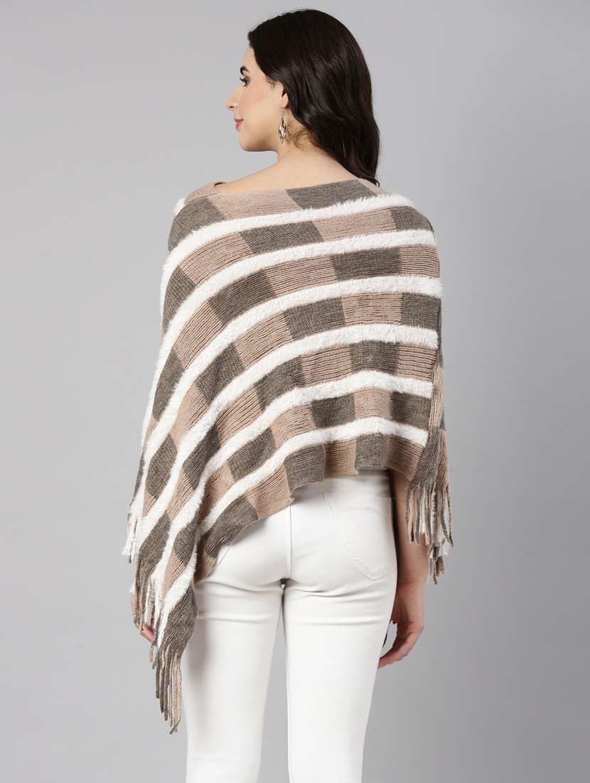 women beige self design ponchos - 21023587 - Standard Image - 3