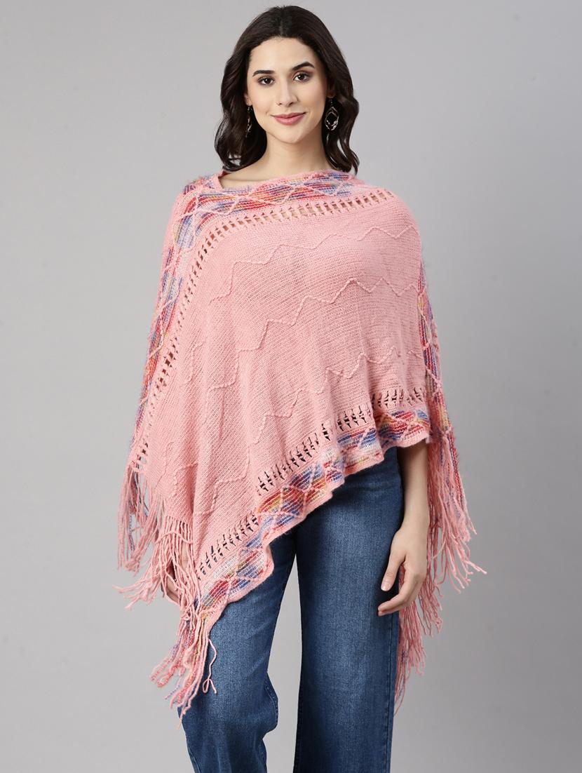 women pink self design ponchos - 21023589 - Zoom Image - 0