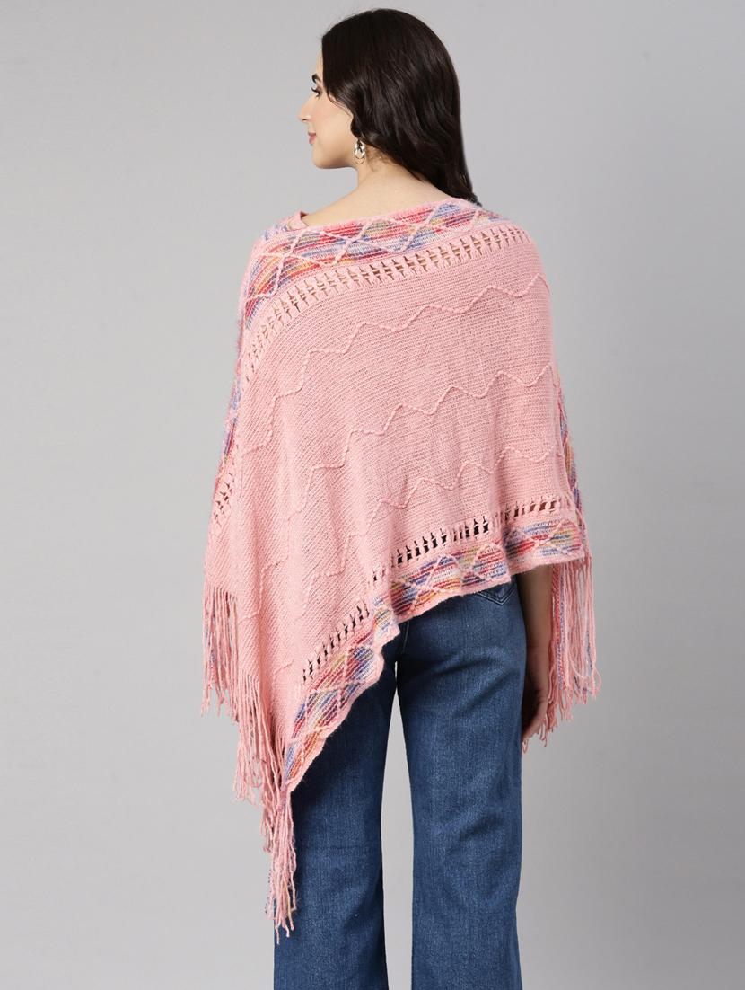 women pink self design ponchos - 21023589 - Standard Image - 3