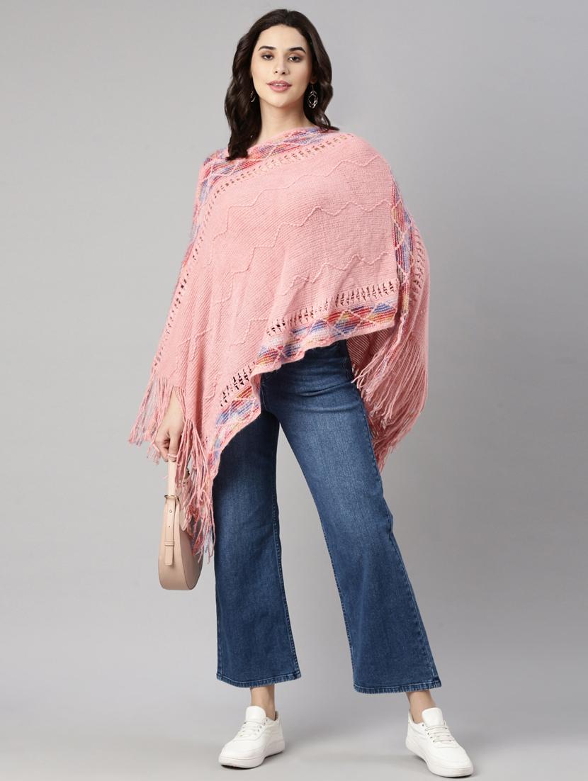 women pink self design ponchos - 21023589 - Standard Image - 5
