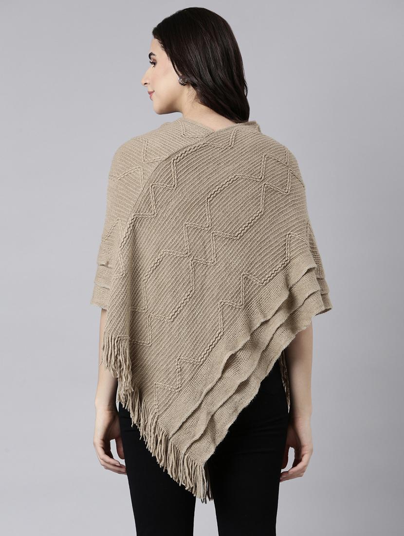 women beige self design ponchos - 21023598 - Standard Image - 3