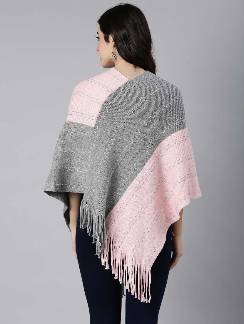 women pink self design ponchos - 21023605 -  Standard Image - 3