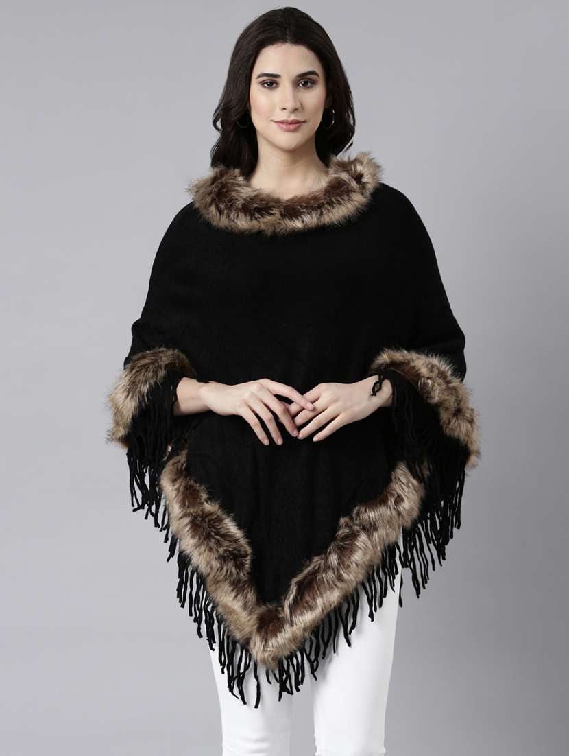 women black solids ponchos