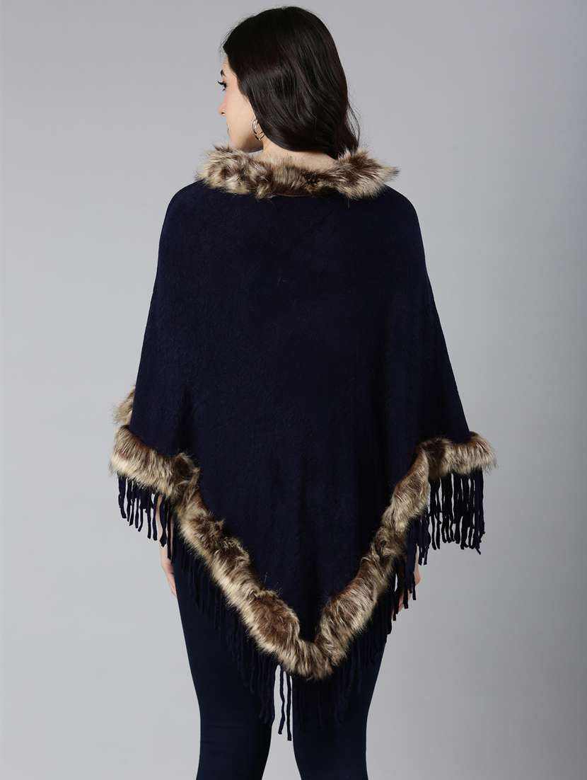women blue solids ponchos - 21023621 -  Standard Image - 3