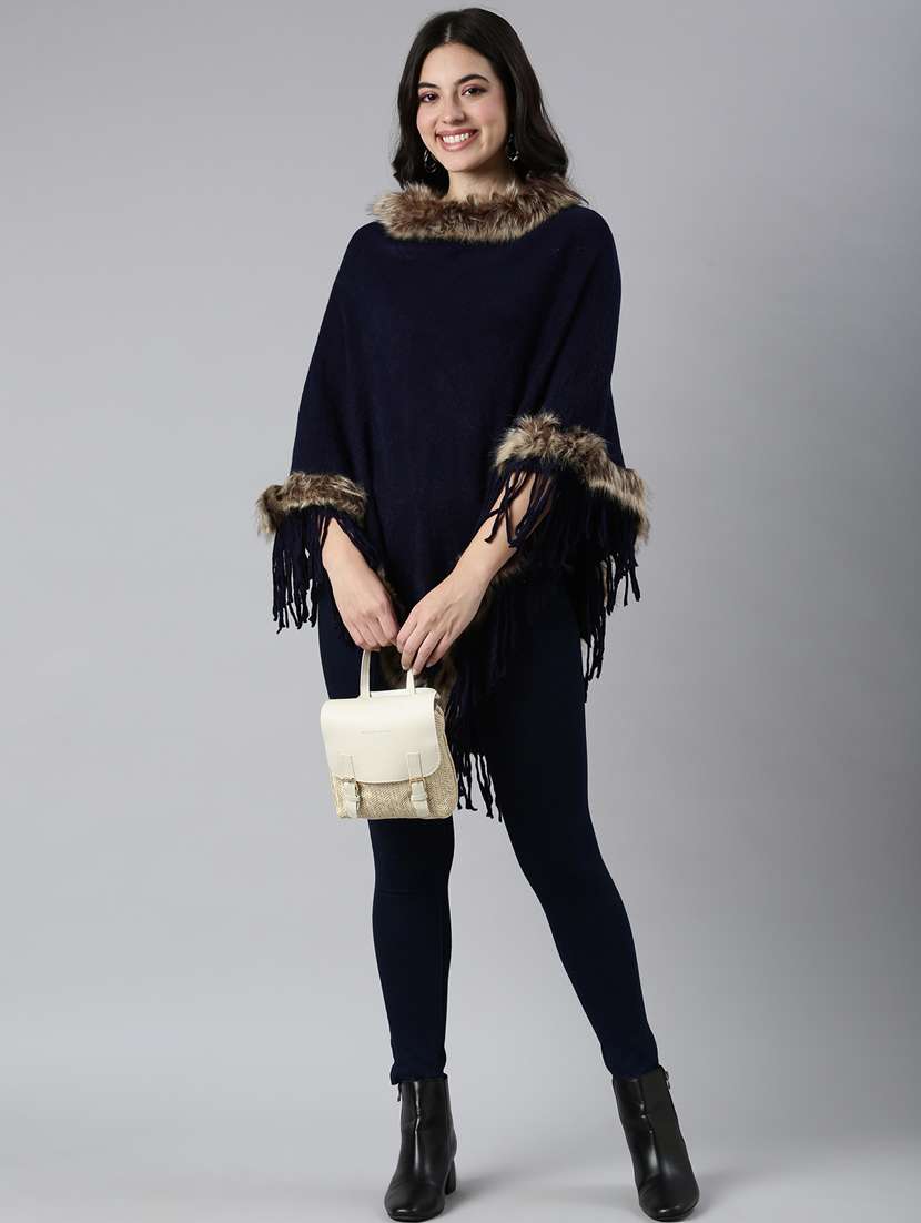 women blue solids ponchos - 21023621 -  Standard Image - 5